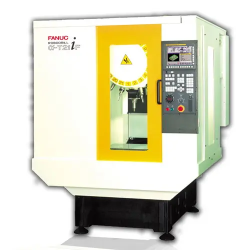 FANUC Robodrill α-T21iF CNC-Maschine mit Steuerung und Arbeitsbereich sichtbar.