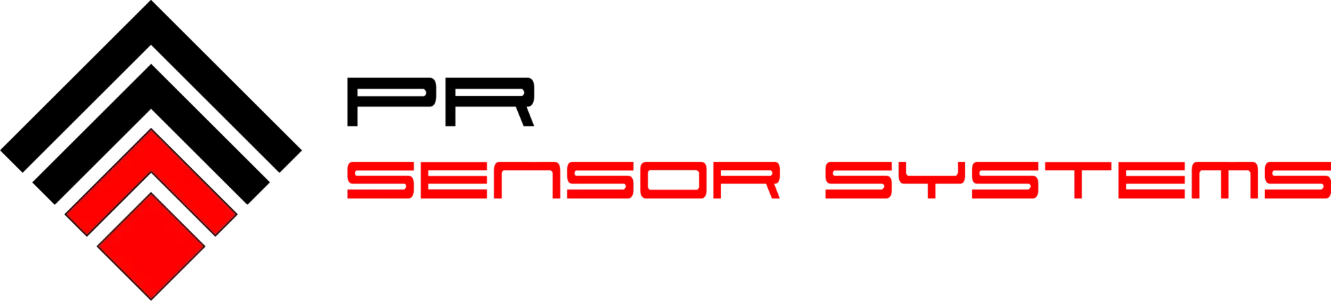 Logo von PR Sensor Systems in roter Schrift auf schwarzem Hintergrund.
